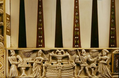 Border of a Backgammon Board Depicting Chessplayers and Lovers by French School